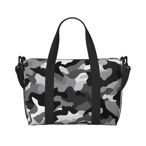 Travel Duffel Bag for Men Gym Bag, Black Grey White Camo Luggage Bag with Shoulder Strap, Large Gym Tote Bag for Women, Weekender Overnight Bag, Foldable Carry on Bag for Airplane