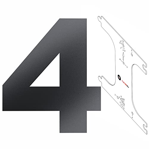 Cleverry Hausnummer, 20cm hohe anthrazit RAL 7016 pulverbeschichtete Zahlen aus Metall, Hausnummerntafel inkl. PVC-Schablone - massive Stahlplatte - einfaches montieren der Metallzahlen - Ziffer 4 Cover