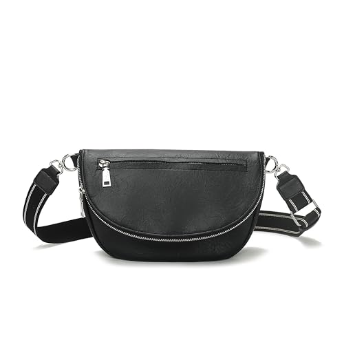 Crescent Bag for Women and Men, Fashion Medium PU Leather Folding Crescent Moon Bag Single Shoulder Bag with Adjustable Strap (Z-PU-Black)