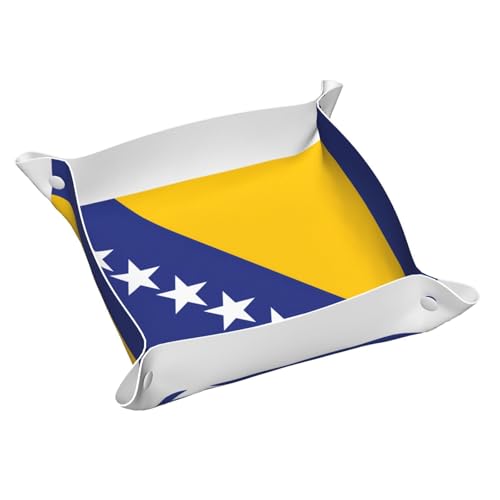 Plateau de chevet avec drapeau de la Bosnie-Herzégovine M - Organiseur pour clés et montres - Pliable et imperméable - En similicuir - Pour la maison et le bureau