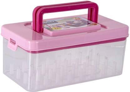 Foliam 32 Reel Double Decker Empty Thread Sewing Box with Pick Up Handle for Storing Sewing Kit and Interlocking Cap Fittings (32 Reel Box) 1