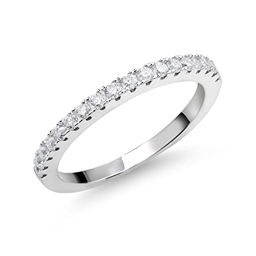 Gem Stone King Stackable White Moissanites Half Eternity Wedding Band Ring For Women | 925 Sterling Silver | 0.30 Cttw | Available in Size 5,6,7,8,9 | Fine Jewelry Gifts for Her Mom Women Wife