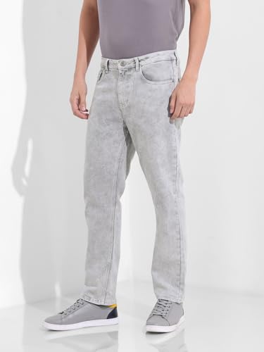 Image of The Indian Garage Co Men Slim Straight Fit Solid Mid-Rise Stretchable Jeans