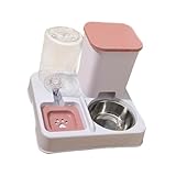 Baoblaze Automatic Dog Cat Feeder Double Bowl Portable Feeding Station Removable 2 in 1 Feeder and Waterer Set for Kitten Travel Puppy, Pink White