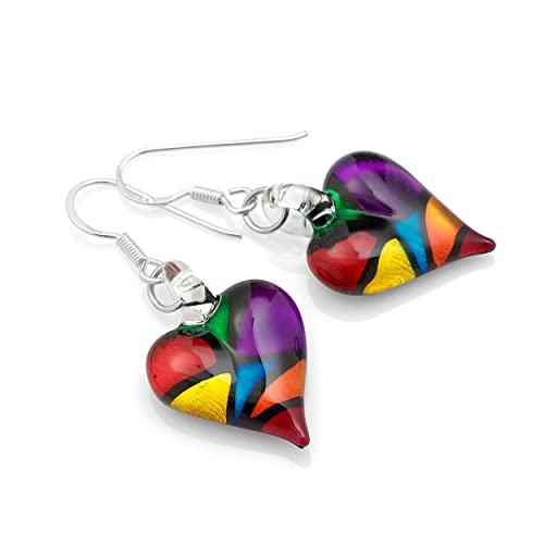 Heart Earrings, Murano Glass Earrings, Heart Earings, Heart Dangle Earrings for Women, Stained Glass Earrings2
