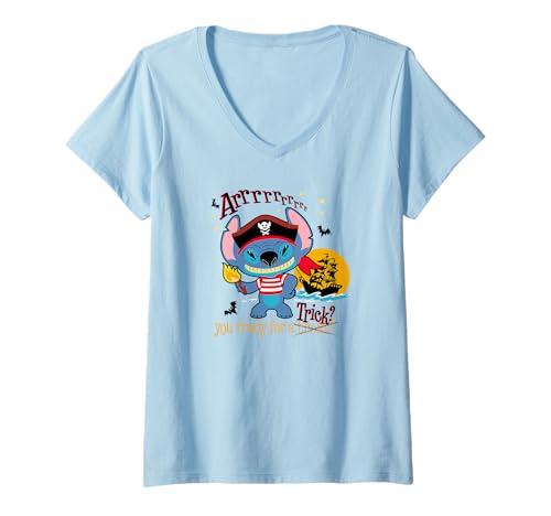 T-shirt Stitch Halloween femme col V | Vêtement Disney Stitch pour soirée déguisée