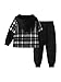 Fdqin 2Pcs Kids Boys Flannel Plaid Shirt Tops Pants Set Hoodie Sweatsuit for Fall Winter Spring Outfits Plaid Black 9-10Year