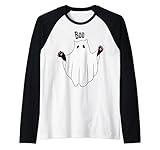 gatto fantasma boo halloween divertente spettrale gatto nero maglia con maniche raglan