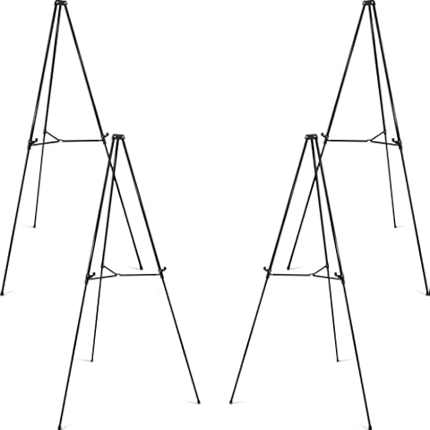 PUJIANG 63" Heavy Duty Easel Stand for Sign, Large Aluminum Collapsible Easels for Display Posters/Whiteboard, Adjustable Height Artist Easel for Painting- Floor/Tabletop, Holds 25 lbs, 4pcs Cover