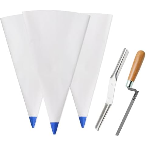 Tahikem 3 Pack Tile Grout Masonry Mortar Bag, 12" by 24" Heavy Duty Tear Resistant Puncture Tip Cement Sealer Bag, Mortar Bag Masonry, Grout Bag for Tile Installation, Grouting Bag (12x24 inch, Blue) Cover