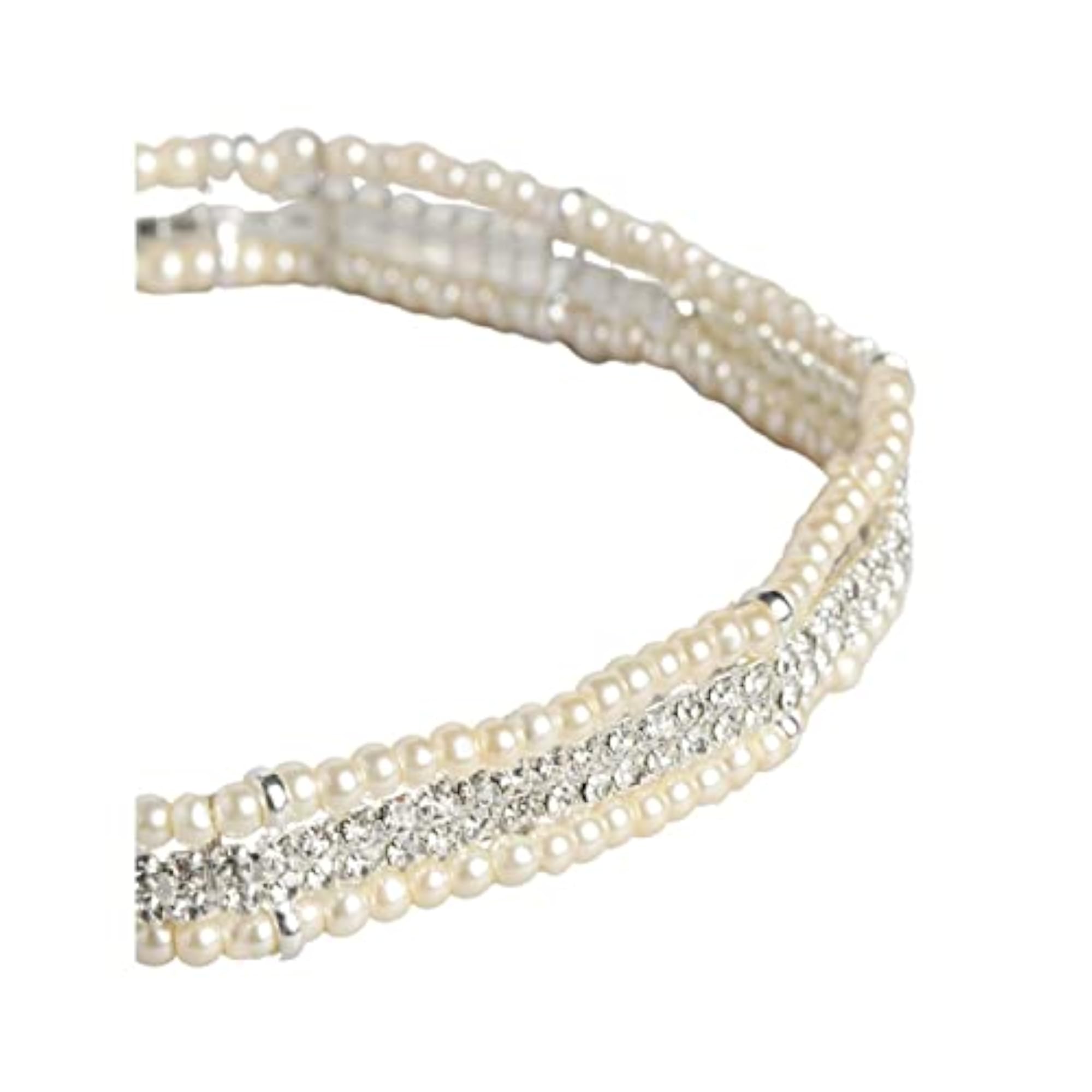 Women's Set of 2 Silver Plated Anklets with Rhinestone and Beaded Pearls