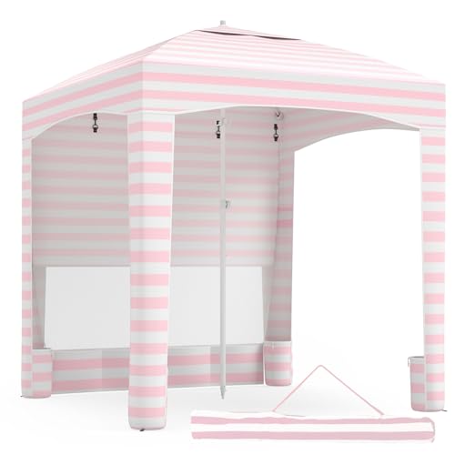 COSTWAY Sombrilla Playa Grande con Pared Lateral Desmontable, 185 X 185 CM, Altura Ajustable 3 Niveles, Parasol Jardin con Bolsa De Transporte, 4 Sacos De Arena, Protección Solar Exterior (Rosa)