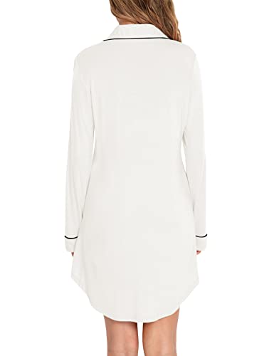 Image of Samring Nightgown for Women Long Sleeve Button Down Night Gown Boyfriend Nightdress Sleep Shirts