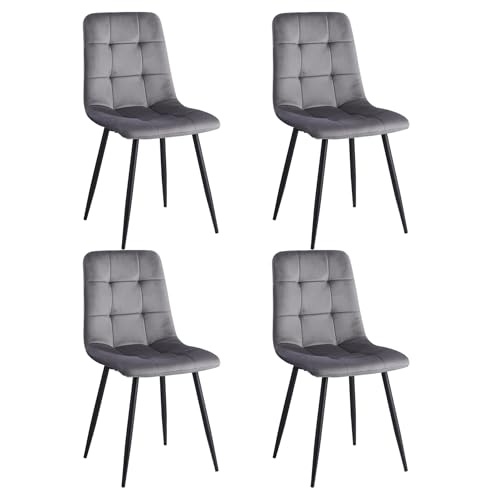 DEYARNA HOME Pack 4 Sillas de Comedor, Sillas Cocina Nordica, Silla de Salón con Asiento Tapizado de Terciopelo y Patas Metálicas Negros (Gris)