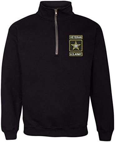 ALLNTRENDS Adult Zip Collar Sweatshirt USA Veteran Army Embroidered Military Top (XL, Black)