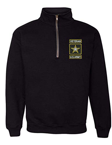 Allntrends Adult Zip Collar Sweatshirt Usa Veteran Army Embroidered Military Top (Xl, Black) #TOP1
