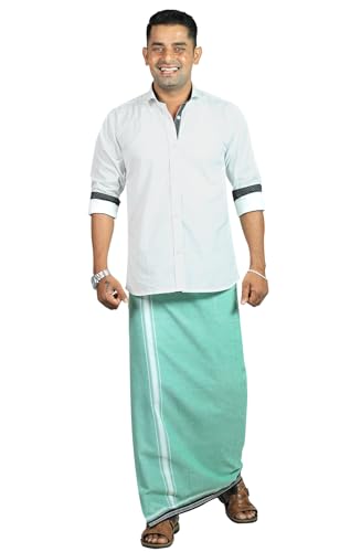 Image of PRAKASAM COTTON Velcro Pocket Dhoti | Thalapathi Border Readymade Cotton Kerala Mundu for Men