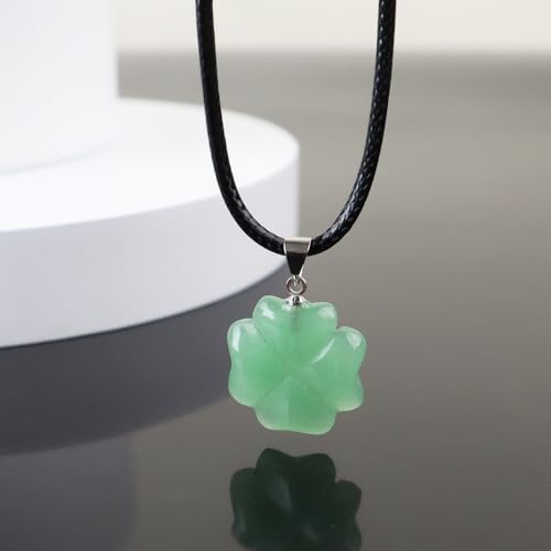 FANASY Natural Green Aventurine Four Leaf Clover Pendant Necklace for Faith Hope Love and Luck Black Rope Chain St. Patrick's Day - Image 4