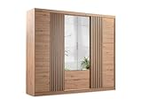 Vente-unique - Armoire 4 Portes et 2 tiroirs - avec Miroir - L250 cm - Coloris : Naturel -...