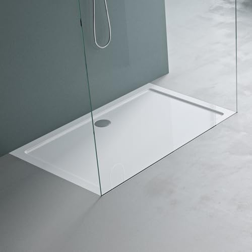 Mai & Mai Plato de Ducha 70x120x4 cm – Acrílico Blanco Rectangular, Antideslizante y Resistente, Instalación a Ras de Suelo o Sobresuelo Faro2