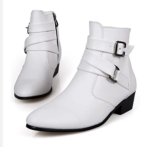 Men's Leather Pointed Toe Chelsea Boots Side Zipper Chunky Low Heel Ankle Boots Western Dress Boots4