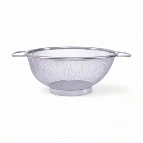 Multi Purpose Stainless Steel Fine Mesh Sieve 20cm Diameter with Comfortable Double Handles for Easy Use in the Kitchen