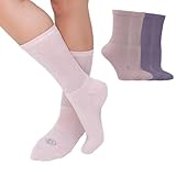 Doctor's Choice Diabetic Socks for Women, Non Binding Extra Wide Crew, Seamless Toe, Loose Fit, Cushioned Support, Neuropathy Relief, Wide Toe Box, Swollen Feet, 4 Pairs 9-11, Medium (Pink/Purple)