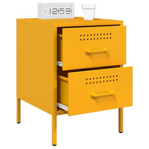 Table de chevet jaune moutarde en acier pour optimiser les petits espaces
