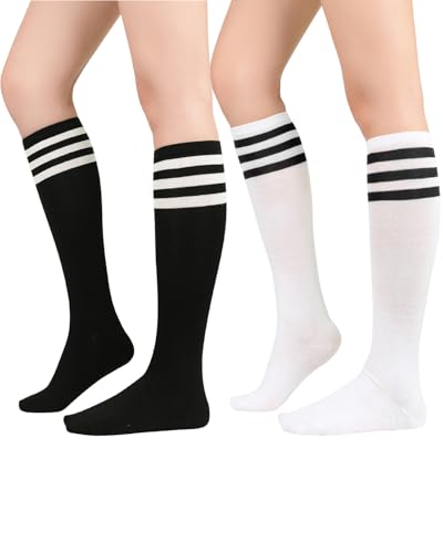 Image of Century Star 2-Pack Long Knee High Socks for Women-Mixed Striped Tube Socks Causal Stockings