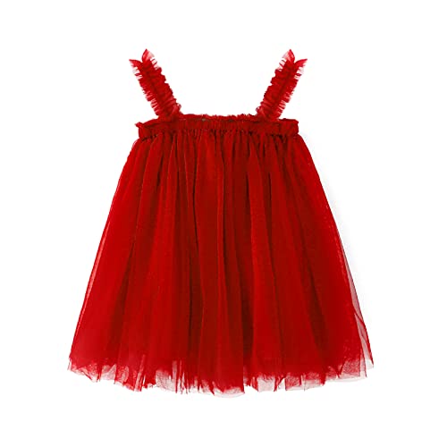 Tutu Dresses for Girls Toddler Baby Sleeveless Sling Tulle A-Line Skirt Wedding Princess Party Dress Beach Holiday Sundress Cake Smash First Birthday Outfit Wine Red-1PC 2-3 Years