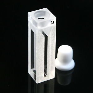 Microfluorescence quartz cell with PTFE stopper, 10mm light path, 0.5ml volume, 4 transparent windows