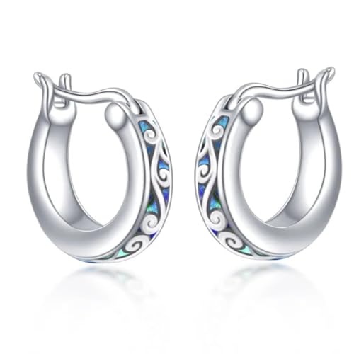 Moonstone/Pink Opal/Blue/Abalone Hoop Earrings for Women Sterling Silver Small Hoop Earrings Teardrop Huggie Earrings Jewelry Gifts