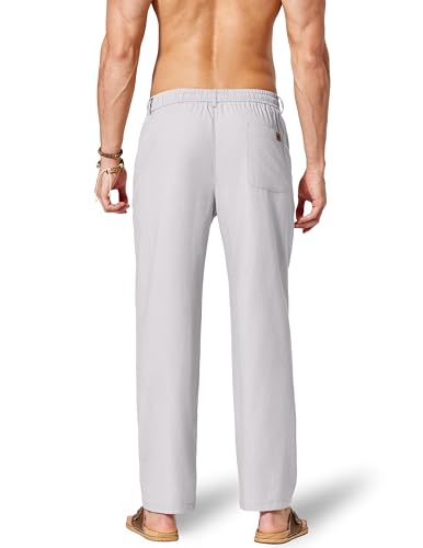 Image of COOFANDY Men's Cotton Linen Pants [Relaxed Fit] Casual Drawstring Dress Pants Beach Summer Lightweight Trousers