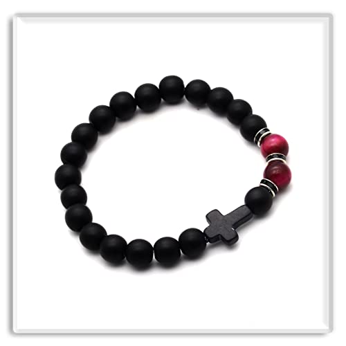 Image of Xusamss Fashion 8MM Matte Agate Beads Bracelet Cross Elastic Bracelet,7 1 /2 Wrist