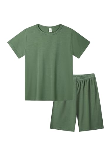 Image of Bow Dream Rayon Bamboo Toddler Boys Outfits Basic Solid Color Baby Boy Clothing Sets Short Sleeve T-Shirt and Shorts
