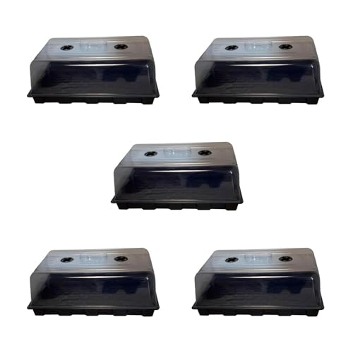 GROWMANIA x5 Unidades Invernadero Propagador para Plantas y Cultivos | Bandeja Jardín Interior Germinador 58x37x23cm con Rejillas de ventilacion Regulables
