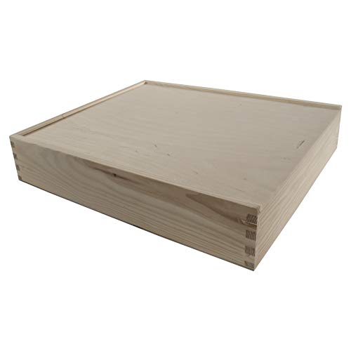 WooDeeDoo Wooden Photo Storage Box, 33.5 x 28 x 6 cm, Unfinished Pine Craft Box With Sliding Lid - Image 2