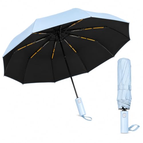 Image of Vasukie Compact Travel Umbrella with Ergonomic C-Shaped Handle, Wind Resistant Folding Umbrella for Men & Women, Lightweight Portable Umbrella for Travel, Office & Daily Use