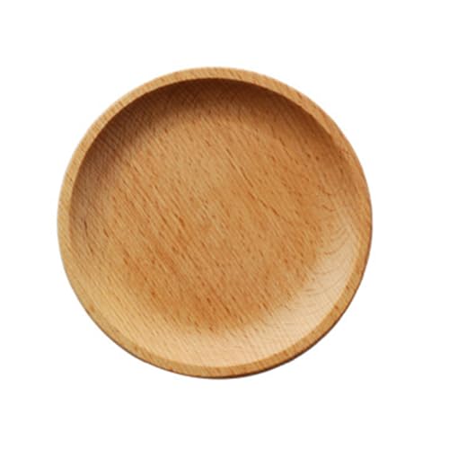 SOLUSTRE Round Wooden Dessert Plate Japanese Style Snack Serving Tray for Treats Fruits Jewelry Display Elegant Natural Finish for Home Use Special Occasions