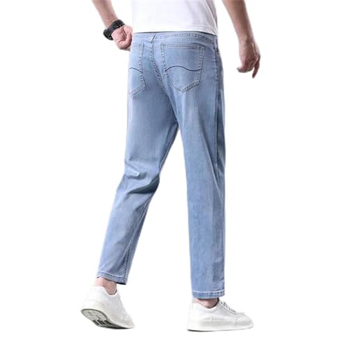Men's Summer Thin Lyocell Jeans Classic Loose Straight Wide Leg Nine-Point Casual Pants