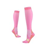 medias de compresion Medias de compresión unisex nailon for hombre y mujer, for correr, baloncesto, senderismo maratón(Pink,XXL)