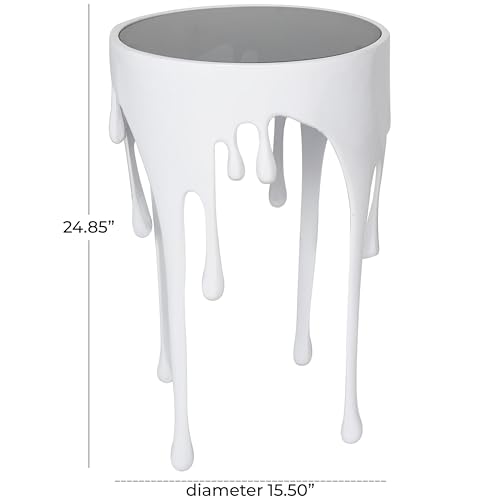 Image of Deco 79 Aluminum Metal Abstract Side Table 16 inch x 16 inch x 25 inch, White | Accent table, drip end table with melting designed legs and black glass top, unique end table, living room decor