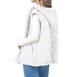 Qesulk Womens Puffer Vest Casual Sleeveless Hooded Zip Up Jacket Quilted Winter Coat Stand Collar Gilet Jacket with Pockets White