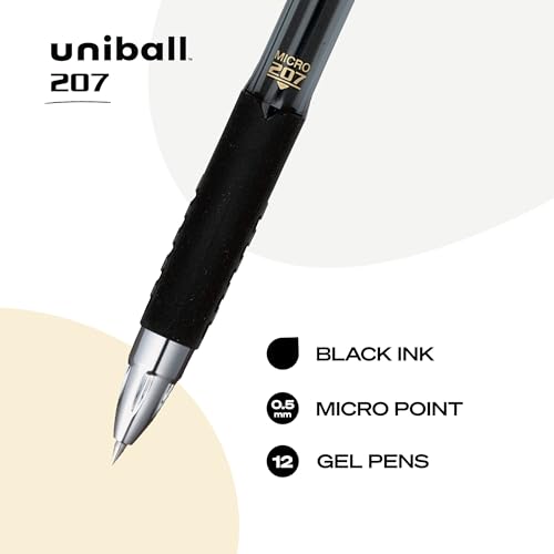 Image of uniball 207 Retractable Gel Pens, Micro Point (0.5mm), Black, 12 Count (Pack of 12)