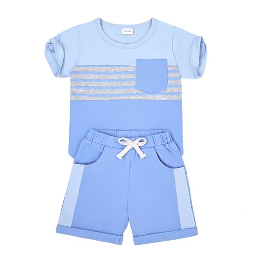Image of FOCUTEBB Toddler Boy Clothes Summer Patchwork T-Shirt Shorts 2Pc Set 12M-5T