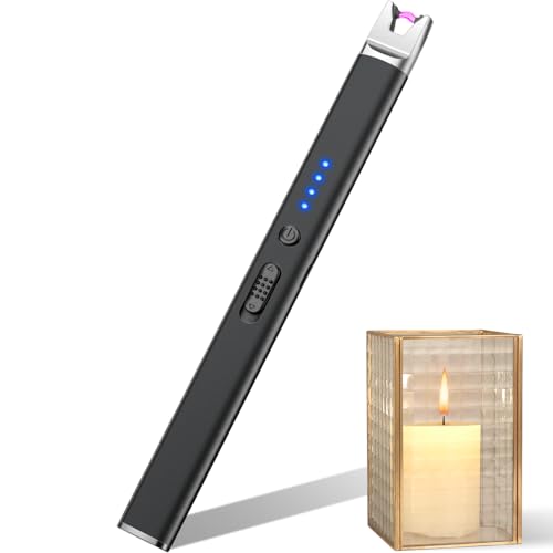 Electric Candle Lighter Long Reach USB Rechargeable BBQ Lighter, Windproof & Flameless Arc Plasma Lighters for Candles, Survival, Camping, Outdoors, Home, Kitchen (Black)