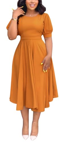 Image of Summer Dresses for Women Semi-Formal Fit Casual Slim Short Puff Sleeve O-Neck Elegant Swing A Line Maxi Dresses