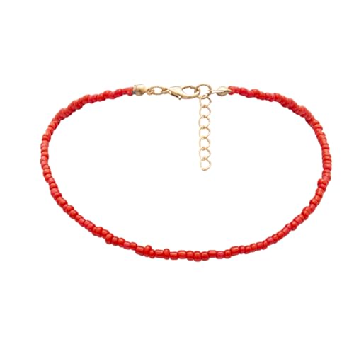 Holibanna 2PCS Collier Ras du Cou en Rouge Colorées Bohè Beach Beads Necklace Coloré Perlé Chaîne Courte Bohè Colliers de Perles pour Femmes et Filles