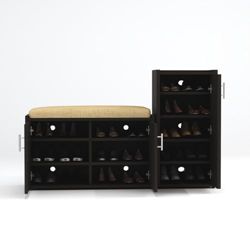 Image of DesignFit 8 Shelves Engineered Wood Shoe Rack with Cushion Seat | L-Shape Shoe Storage Cabinet Organizer for Hallway, Bedroom, Living Room and Home - 142X36X90 cm (Wenge Finish)