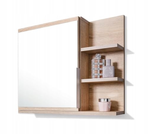 FreshYou Spiegelschrank 60x50 Sonoma Eiche, Badezimmerschrank mit Ablagen, Badezimmerspiegel, Hängeschrank - Recht